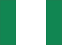 [ai] The flag of Nigeria, featuring three vertical stripes: two green stripes on the left and right sides, with a white stripe in the center.